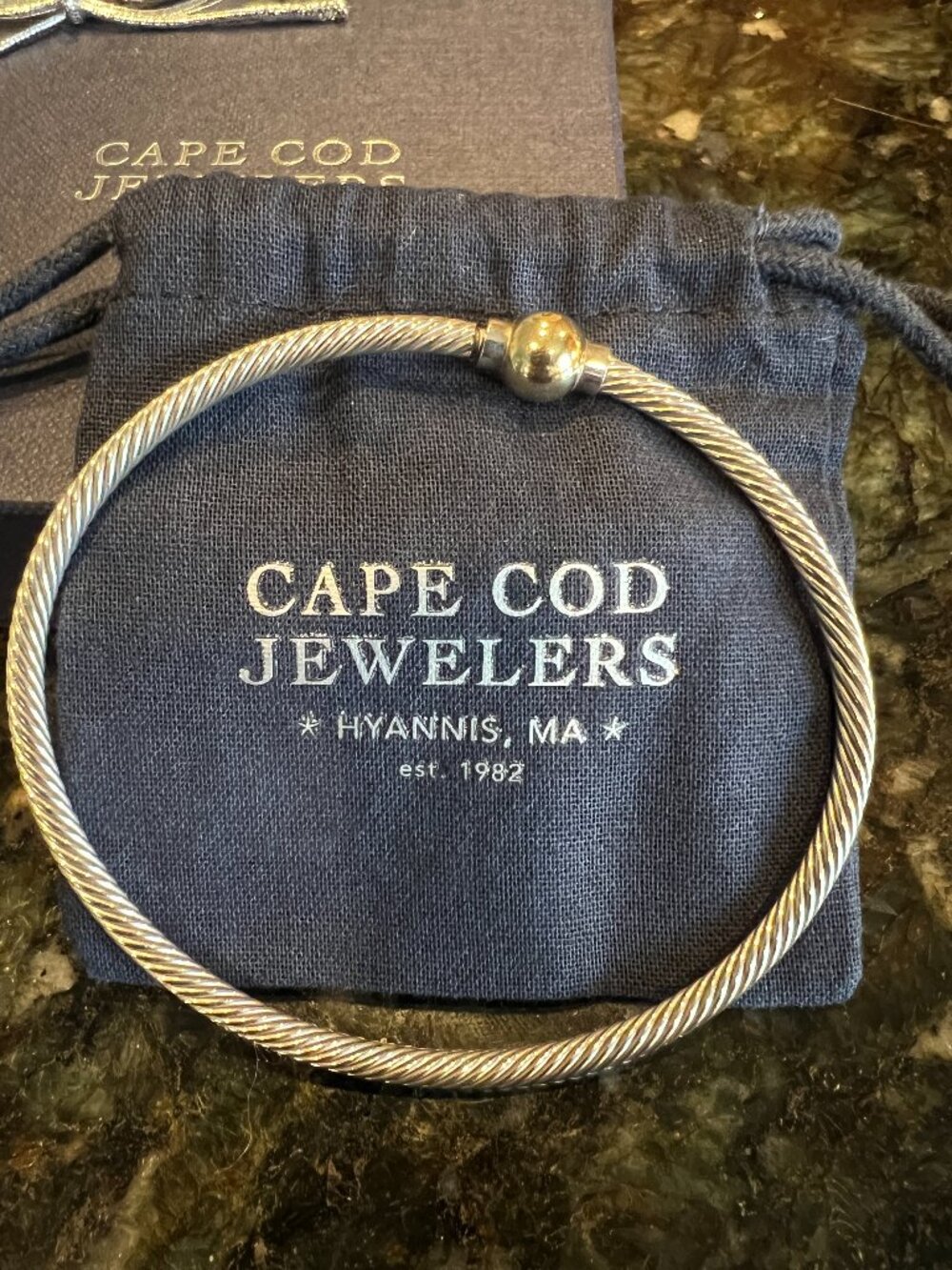 Cape Cod Jewelers Fine Twist Single Ball Bracelet Yellow Gold and Silver